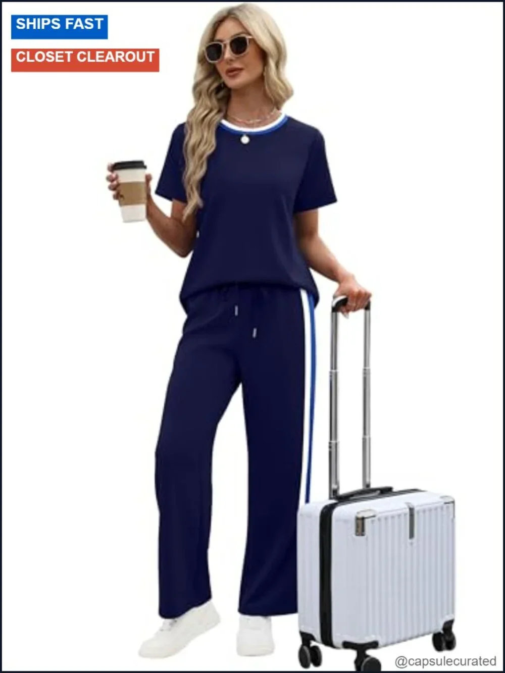 2 Piece Lounge Set Short Sleeve Top Wide Leg Pants with Pockets